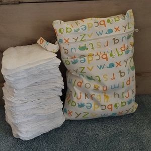 NWOT NEW! 50 Reusable Cotton Terry Wipes kit with double pocket kawaii wetbag.